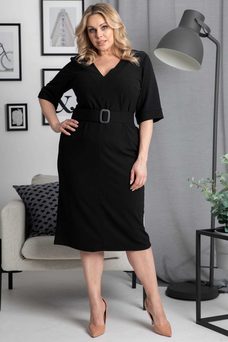 Sukienka do pracy elegancka  ołówkowa z paskiem SAMANTA czarna