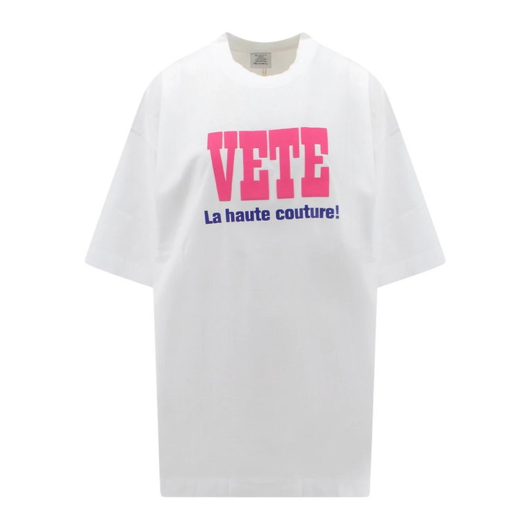 Biała Bawełniana Koszulka z Logo na Przodzie Vetements