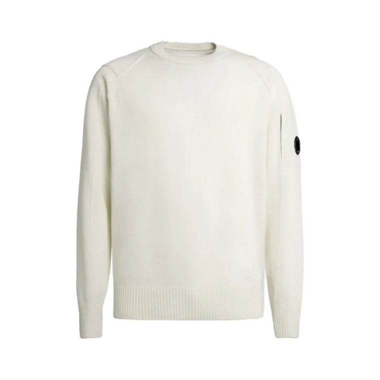 Biała wełniana sweter z okrągłym dekoltem i ściągaczami C.p. Company