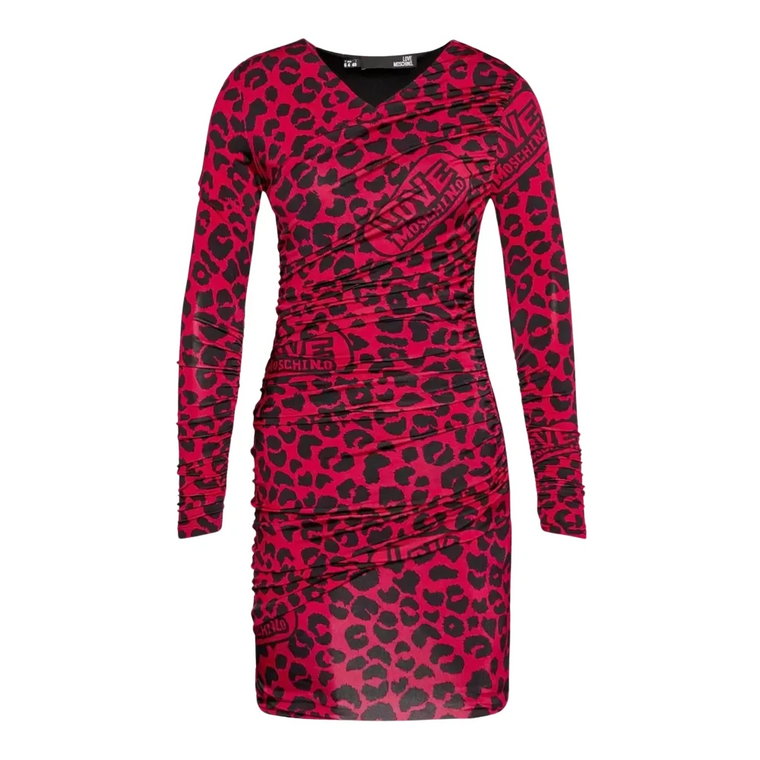 Czerwona Sukienka z Teksturą Leoparda Love Moschino