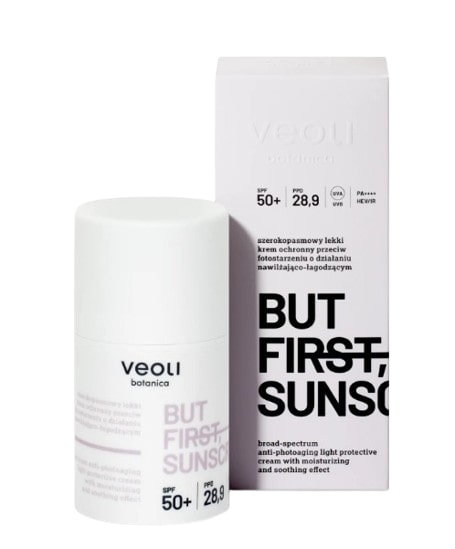 Veoli Botanica But First Sunscreen SPF50+ - Szerokopasmowy lekki krem ochronny 50ml