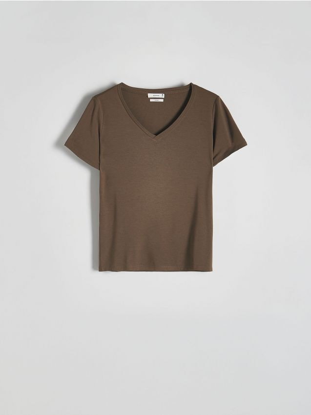 Reserved - T-shirt z jedwabiem - ciemnozielony