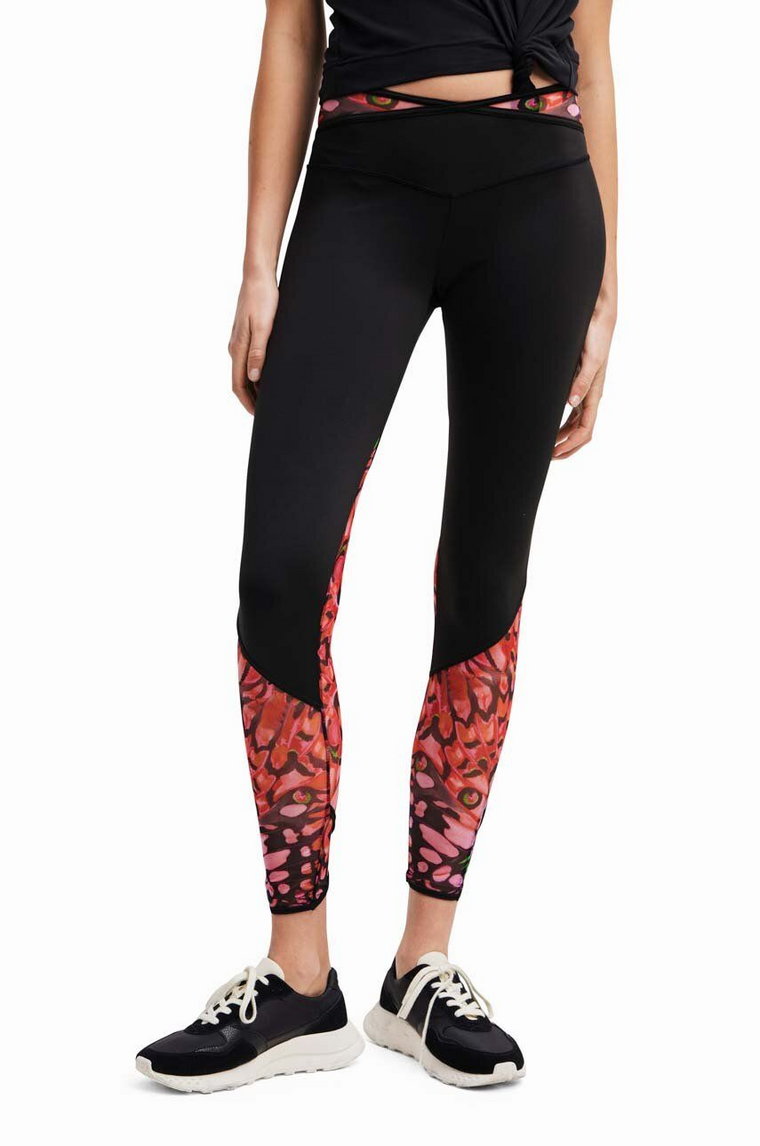 Desigual legginsy damskie kolor czarny wzorzyste