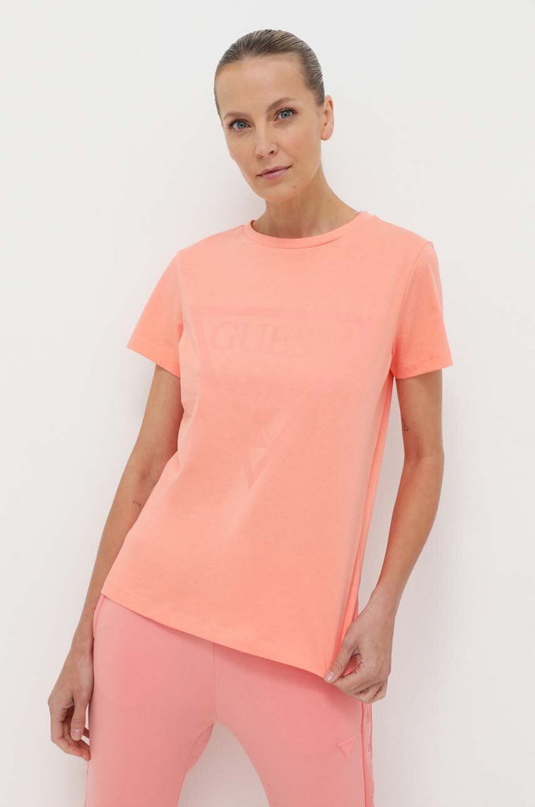 Guess t-shirt bawełniany ADELE kolor pomarańczowy V2YI07 K8HM0