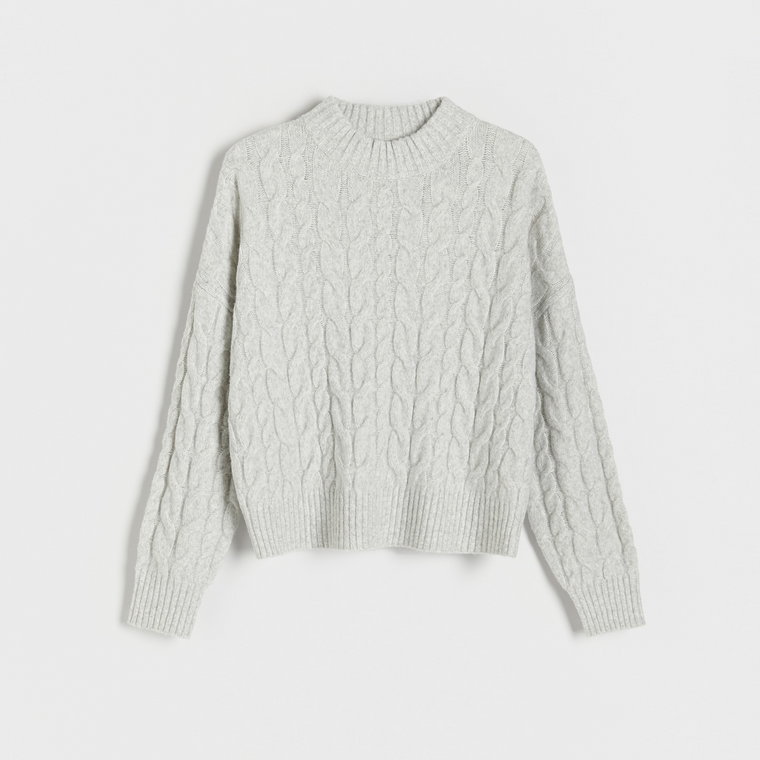 Reserved - Sweter z warkoczowym splotem - jasnoszary