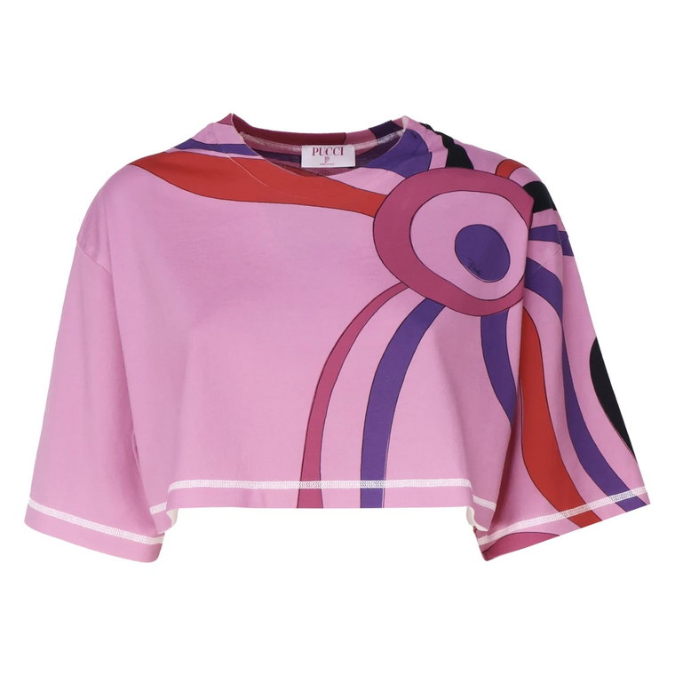 Koszulka z Marmurowym Nadrukiem Różowa Emilio Pucci