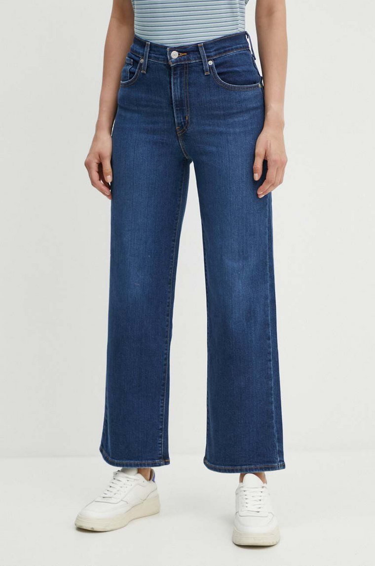 Levi's jeansy HIGH RISE WIDE LEG damskie kolor granatowy 72970