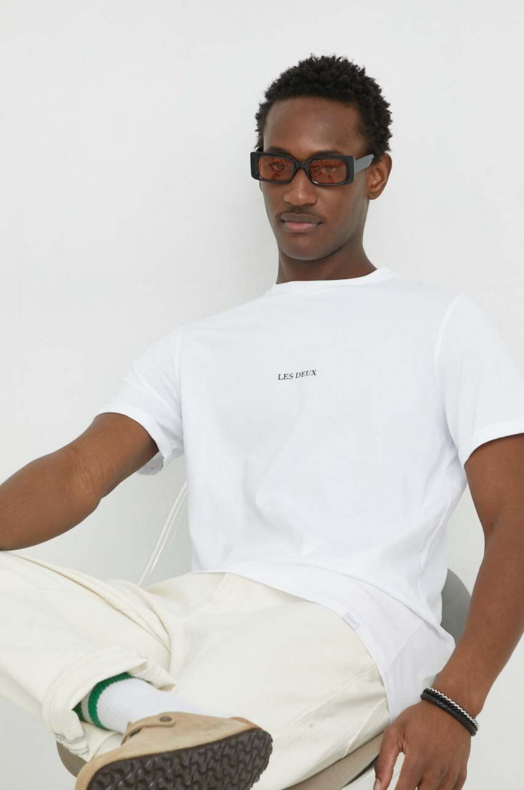 Les Deux t-shirt bawełniany kolor biały z nadrukiem