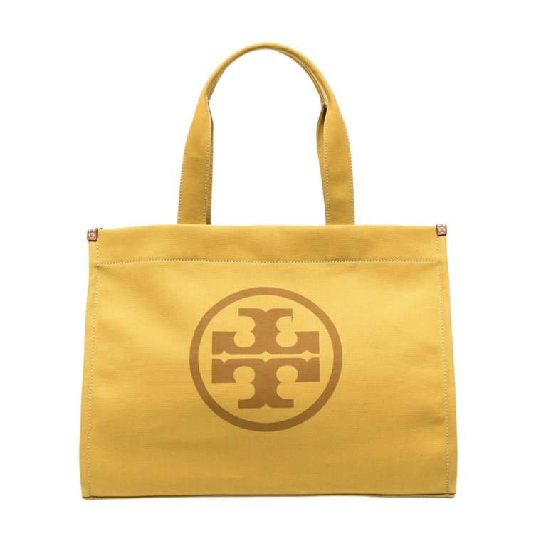 Żółta torba z logo-motywem i okrągłymi uchwytami Tory Burch