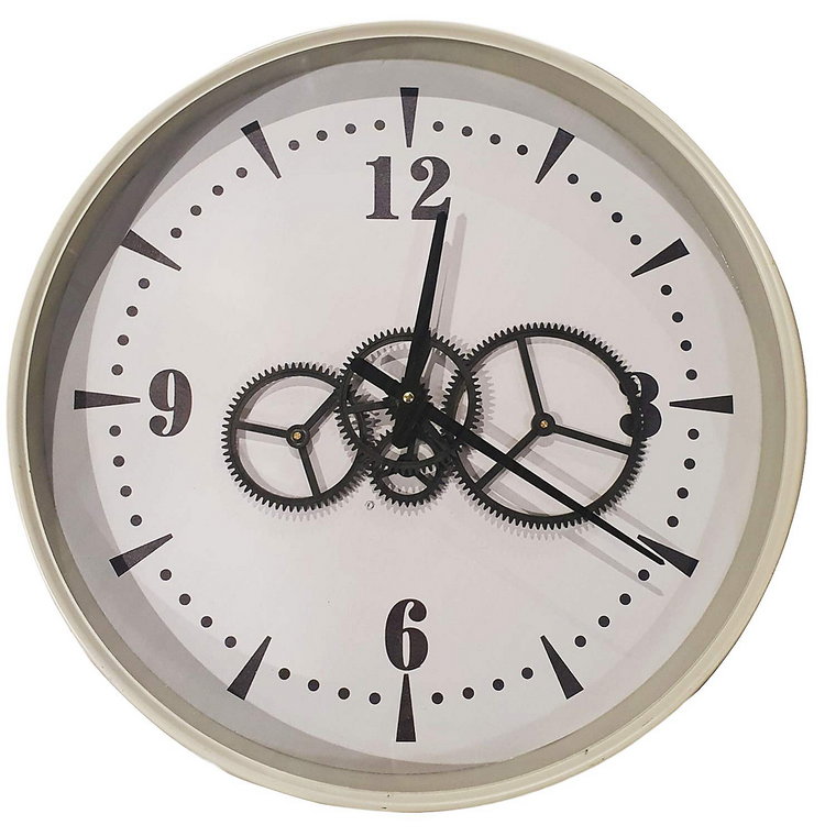 Zegar ścienny metalowy, 50 cm, z ozdobnym mechanizmem, szary