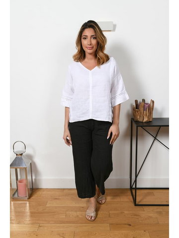 Plus Size Company Lniana bluzka "Sophie" w kolorze białym