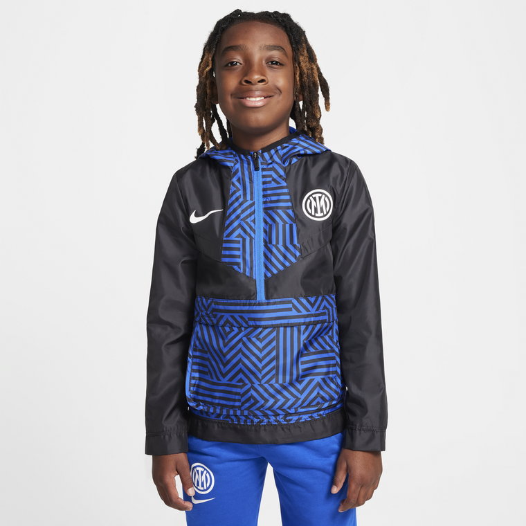 Kurtka piłkarska typu anorak dla dużych dzieci (chłopców) Nike Inter Mediolan Amplify Windrunner (wersja domowa) - Czerń