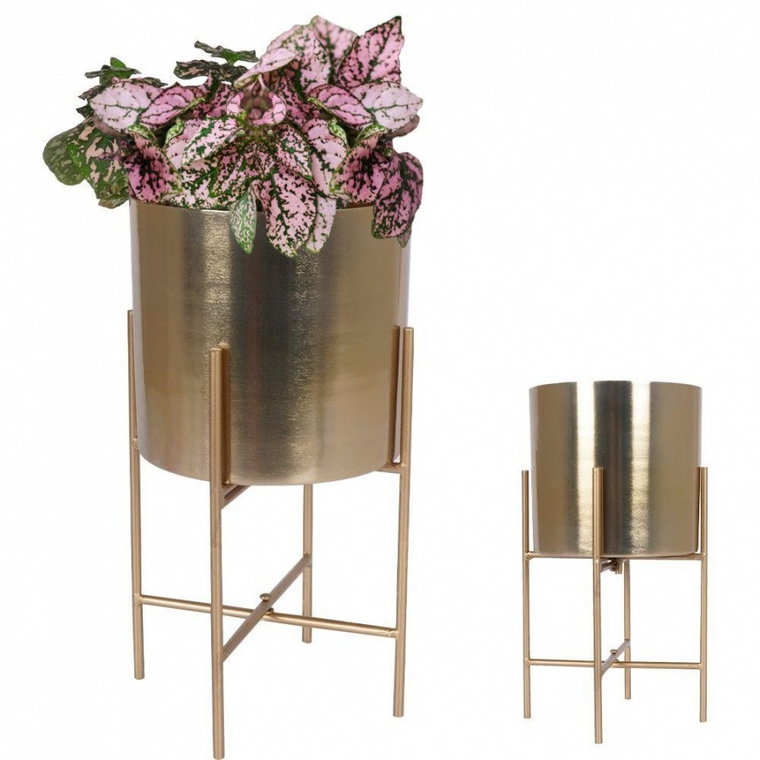 Doniczka metalowa złota na stojaku kwietnik osłonka na rośliny kwiaty 30x15,5x14,5 cm kod: O-339265