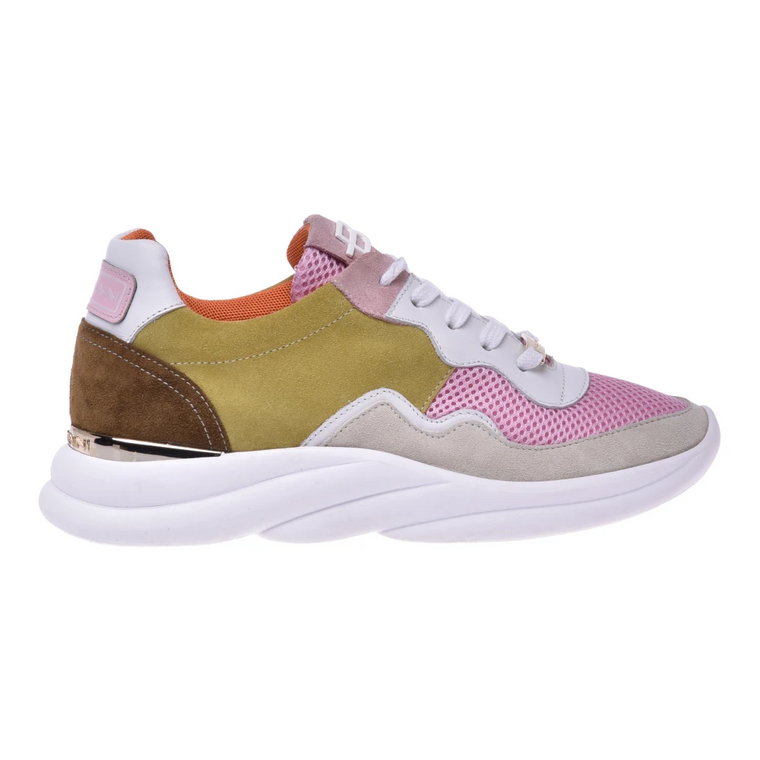 Running trainers in lime split leather and pink fabric Baldinini