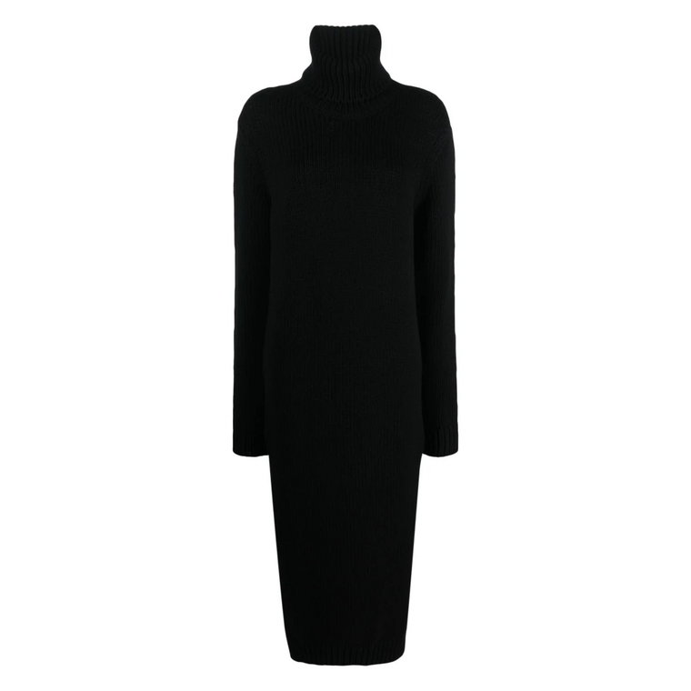 Czarna Wełniana Sukienka z Golfem Saint Laurent