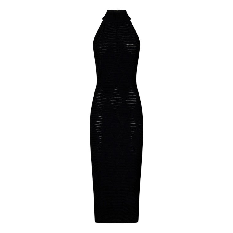 Czarna Diamond Jacquard Slim-Fit Midi Sukienka Balmain