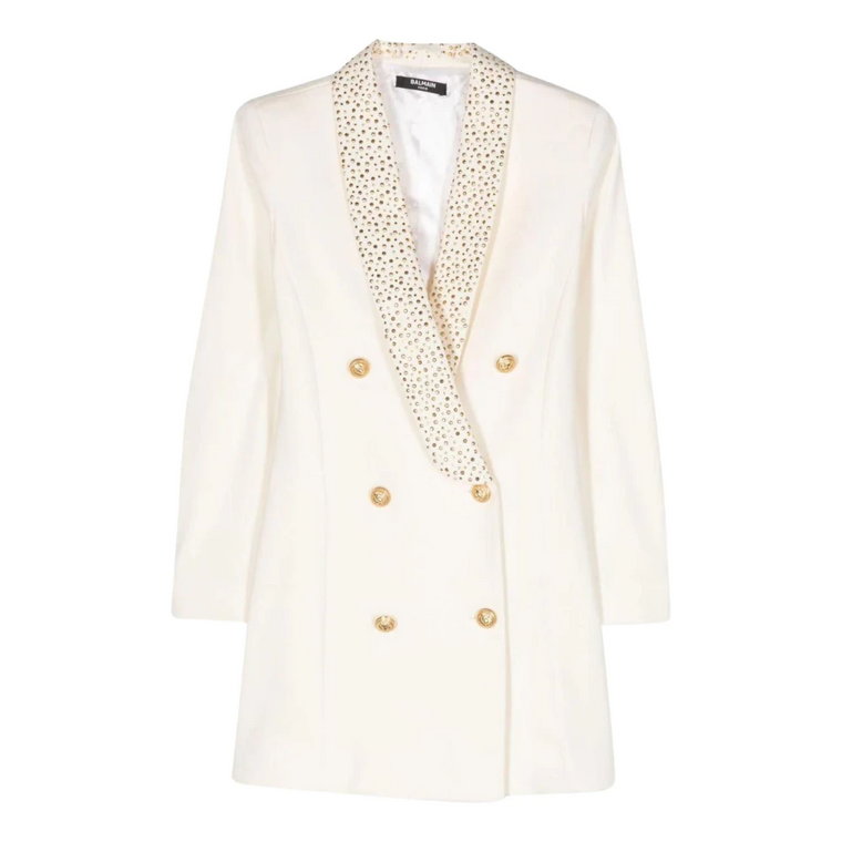 Biała Sukienka Styl Blazer Balmain