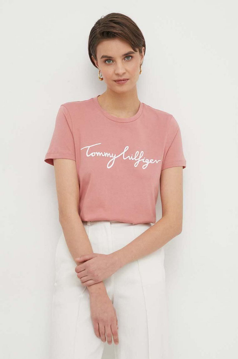 Tommy Hilfiger t-shirt bawełniany damski kolor różowy