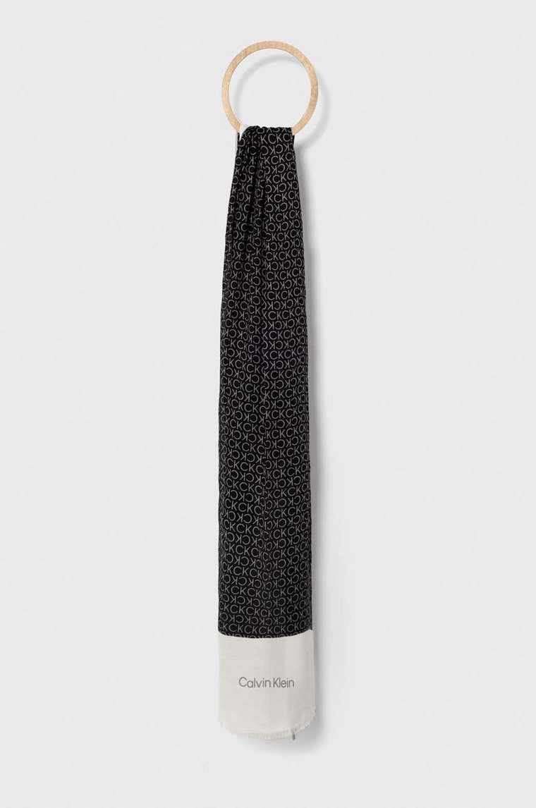 Calvin Klein szal damski kolor czarny wzorzysty