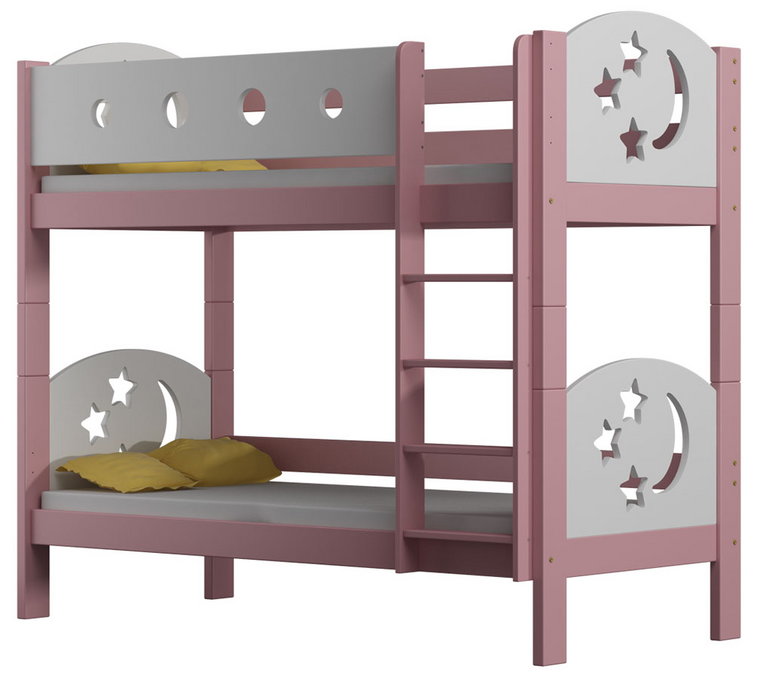 Różowe drewniane łóżko dla dzieci ze stelażami - Mimi 3X 180x90 cm