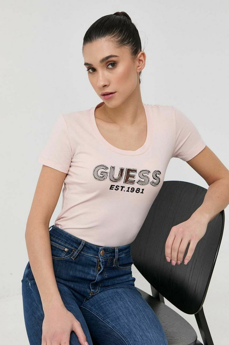 Guess t-shirt damski kolor różowy