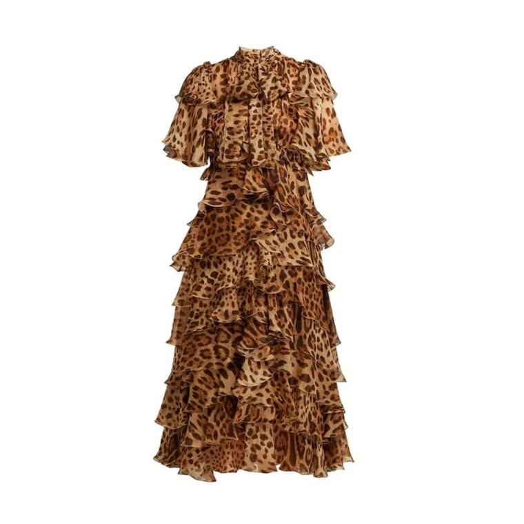 Sukienka z Jedwabiu w Wzór Leoparda z Kokardą Dolce & Gabbana