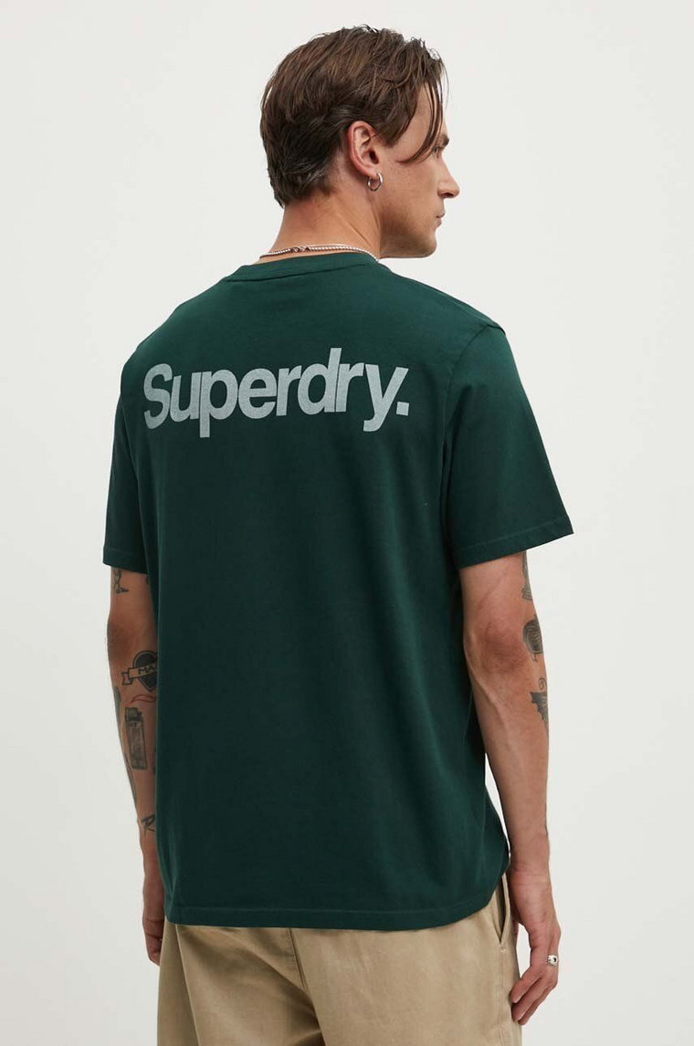 Superdry t-shirt bawełniany męski kolor zielony z nadrukiem M1012032A-27E