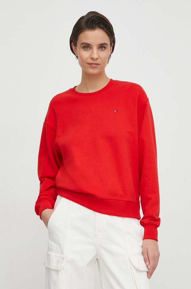 Tommy Hilfiger bluza bawełniana damska kolor czerwony gładka