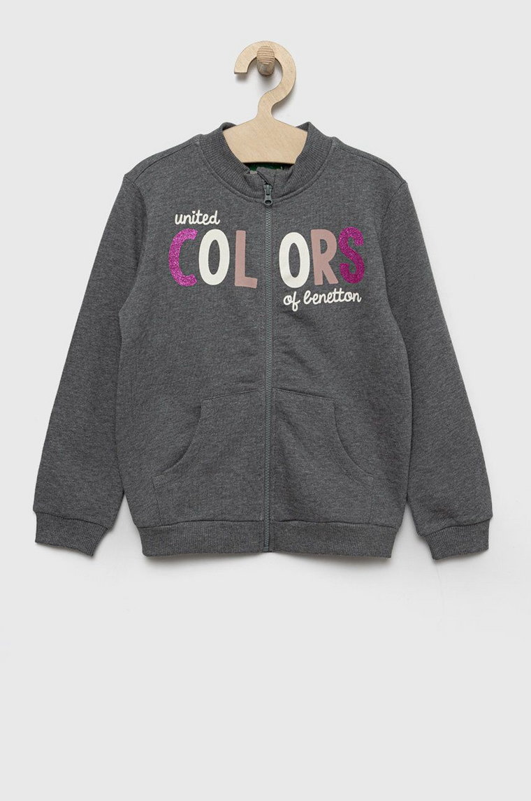 United Colors of Benetton bluza bawełniana dziecięca kolor szary z nadrukiem