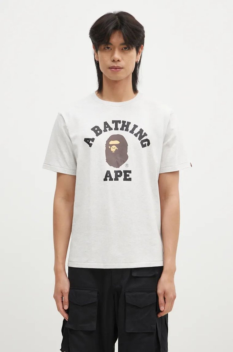 A Bathing Ape t-shirt bawełniany COLLEGE TEE męski kolor szary z nadrukiem 1K80110001