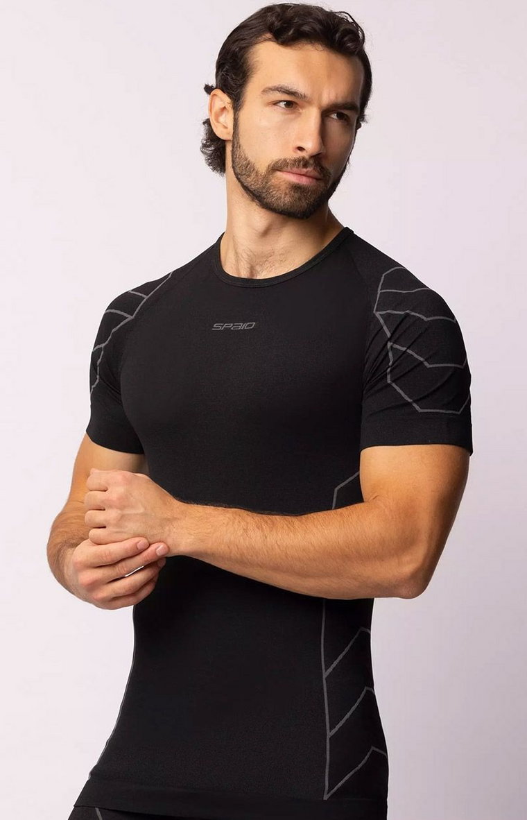 Termoaktywna koszulka męska z krótkim rękawem czarno-szara Rapid, Kolor czarno-szary, Rozmiar L, Spaio