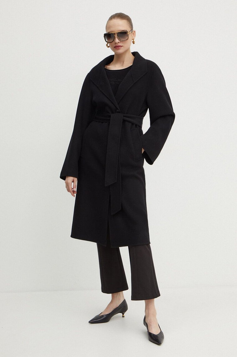 Karl Lagerfeld płaszcz wełniany kolor czarny przejściowy 245W1501