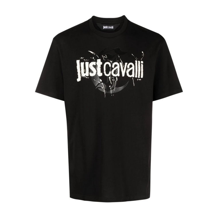 Czarne Koszulki Graficzne i Pola Just Cavalli