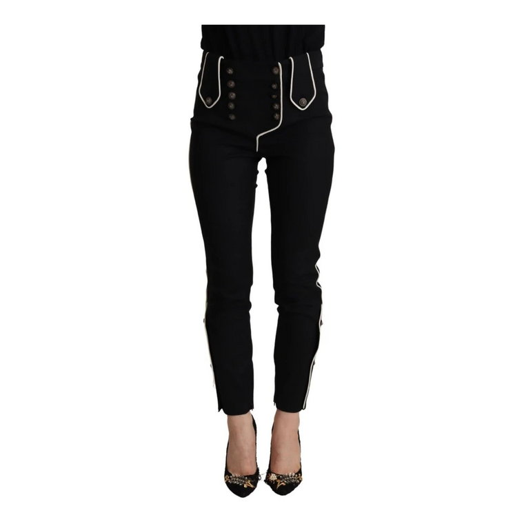 Czarne Spodnie z Guzikami i Ozdobami Dolce & Gabbana