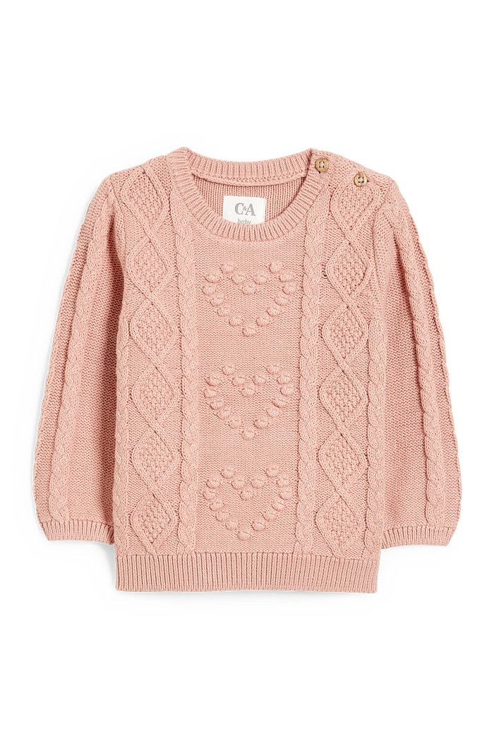 C&A Sweter niemowlęcy-warkoczowy wzór, Jasnoróżowy, Rozmiar: 80