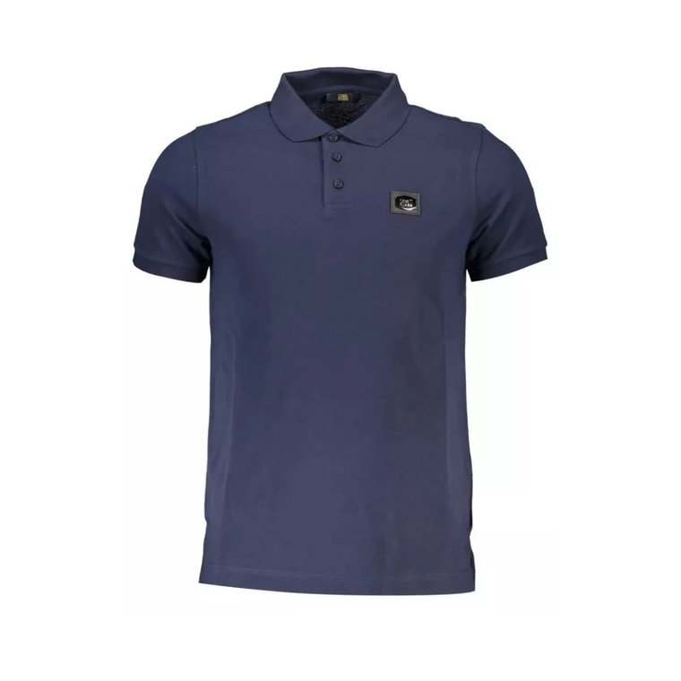 Granatowy Bawełniany Polo Shirt, Krótki Rękaw, Regular Fit Cavalli Class