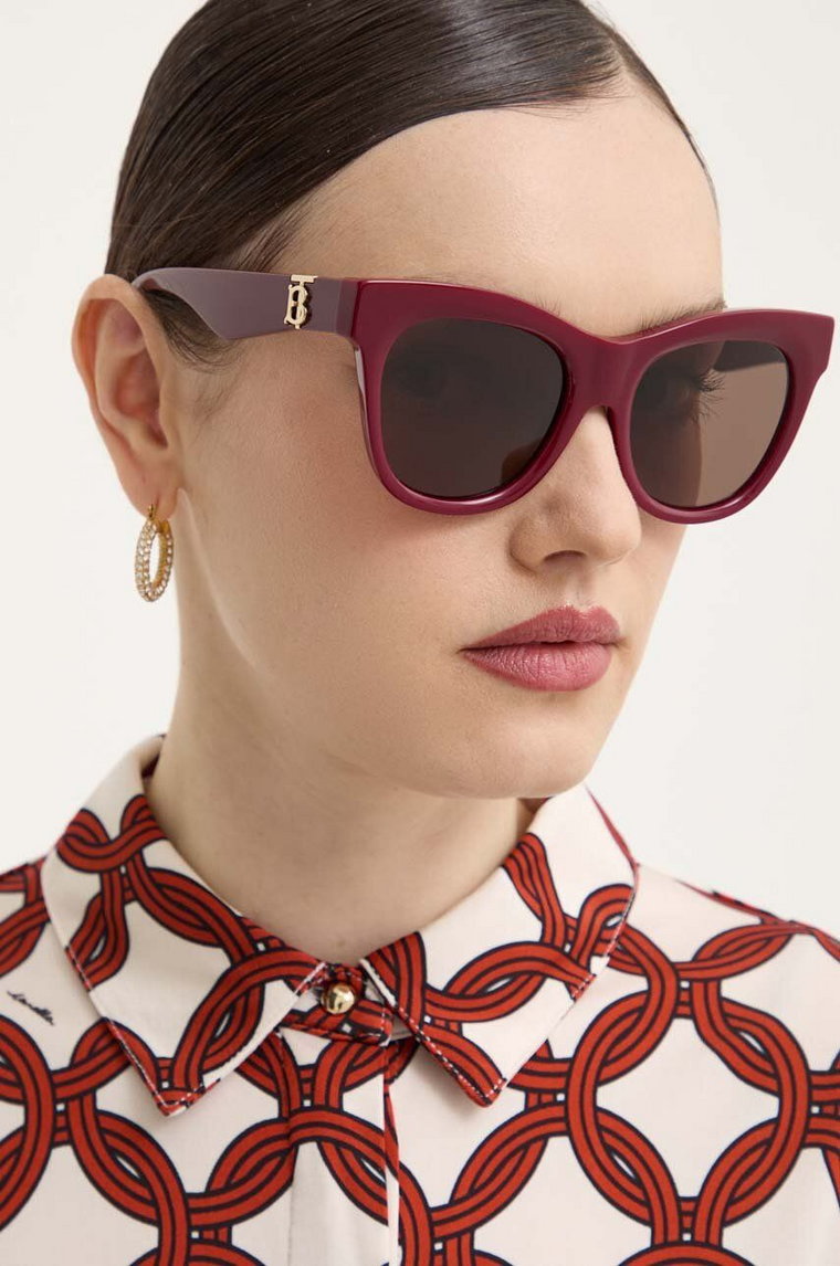 Burberry okulary przeciwsłoneczne damskie kolor bordowy 0BE4418