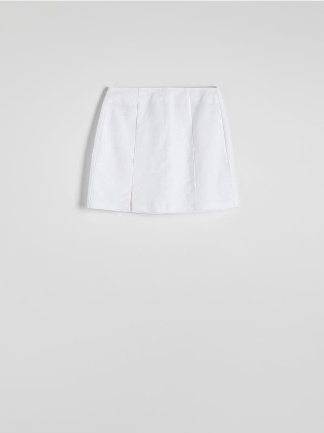 Reserved - Spódnica mini z lnem - biały