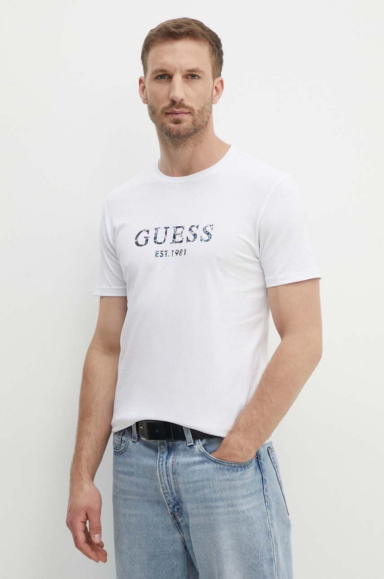 Guess t-shirt męski kolor biały z nadrukiem M4YI38 J1314