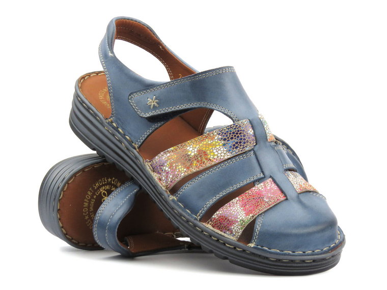 Wygodne sandały damskie skórzane - Waldi 0734, niebieskie