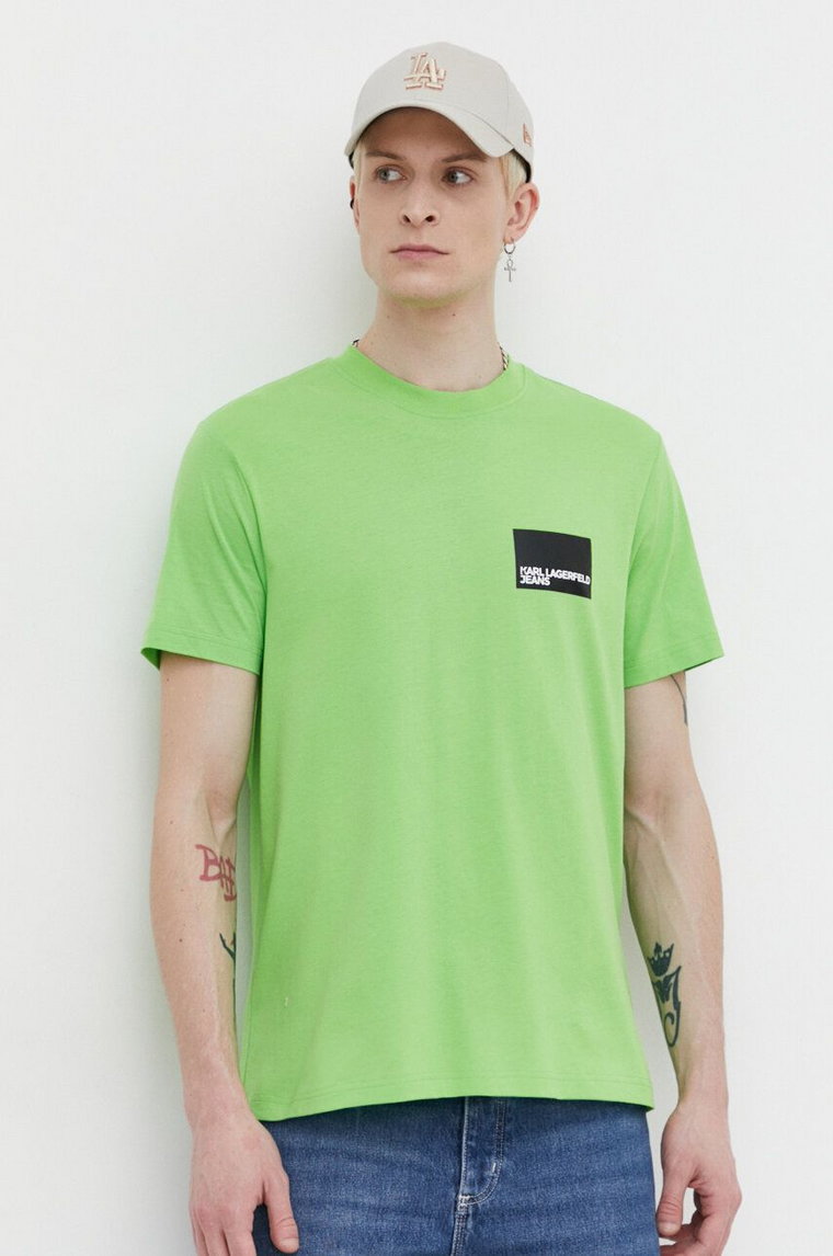 Karl Lagerfeld Jeans t-shirt bawełniany męski kolor zielony z nadrukiem