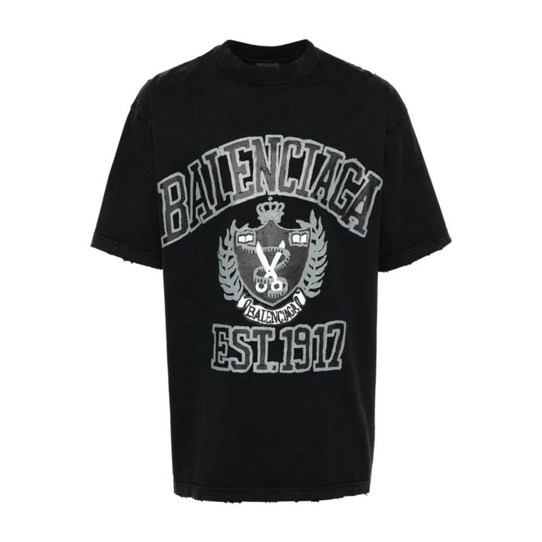 Czarna koszulka z efektem zniszczenia i nadrukiem logo Balenciaga
