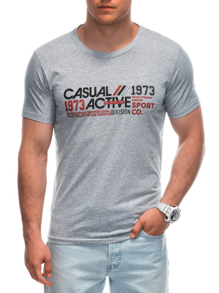 T-shirt męski z nadrukiem S1962 - szary