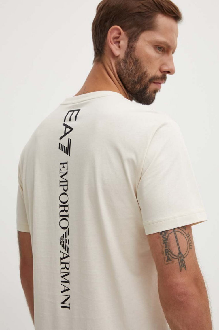 EA7 Emporio Armani t-shirt bawełniany męski kolor beżowy z nadrukiem PJ02Z.8NPT18