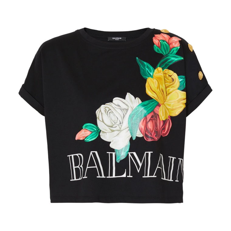 Wintage T-shirt z nadrukiem róż Balmain