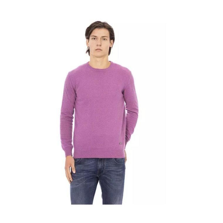 Fioletowy Sweter z Włókna Wełnianego z Metalowym Monogramem Baldinini