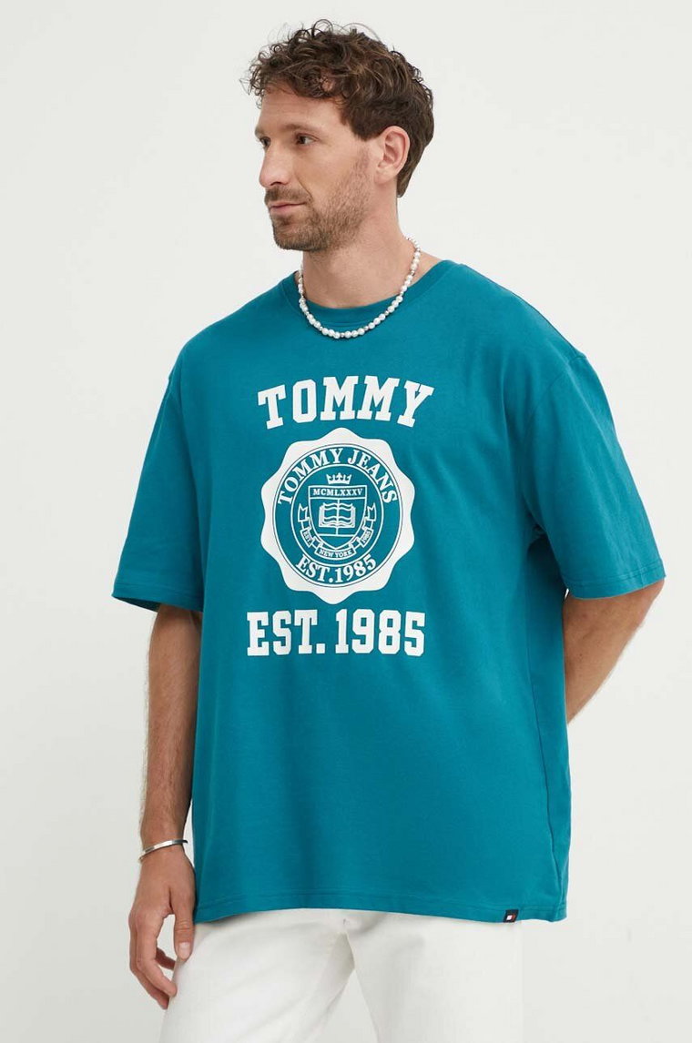 Tommy Jeans t-shirt bawełniany męski kolor zielony z nadrukiem DM0DM18560