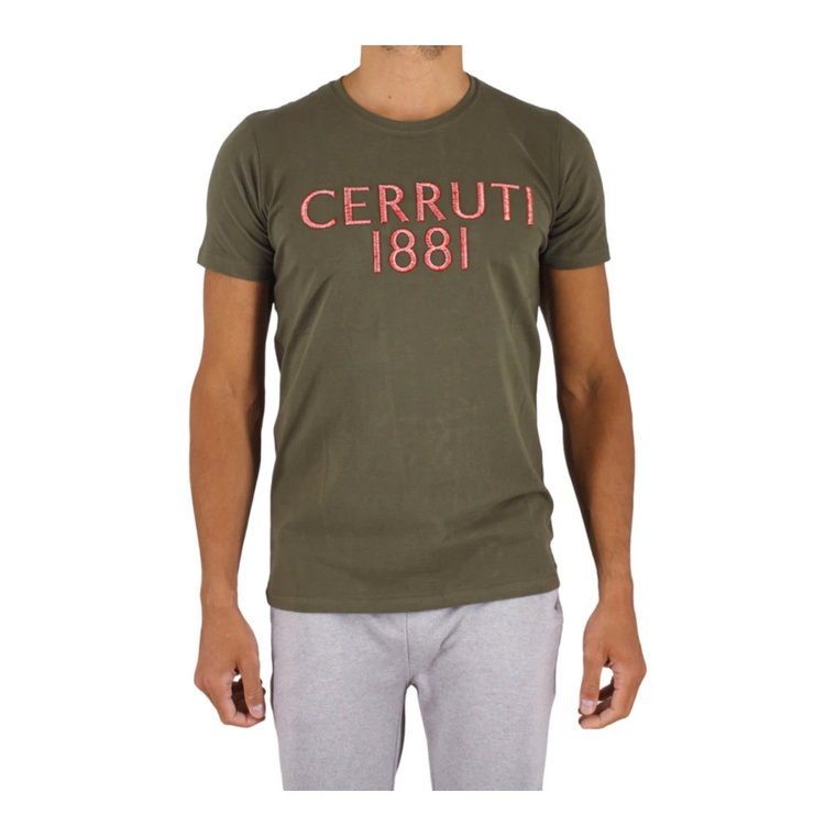 Zielony T-shirt z logo z bawełny Cerruti 1881