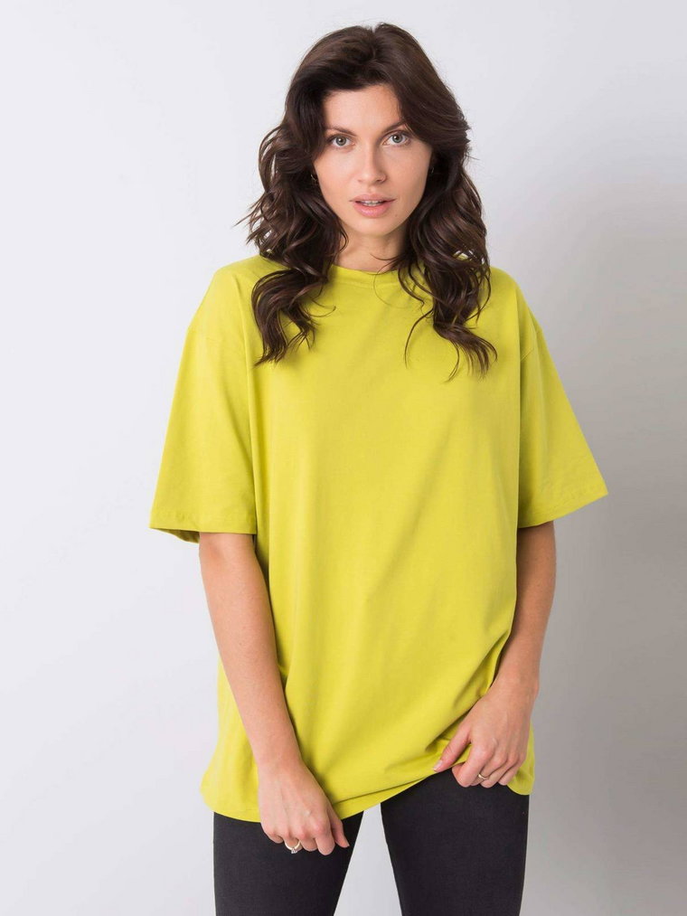 T-shirt jednokolorowy limonkowy casual dekolt okrągły rękaw krótki
