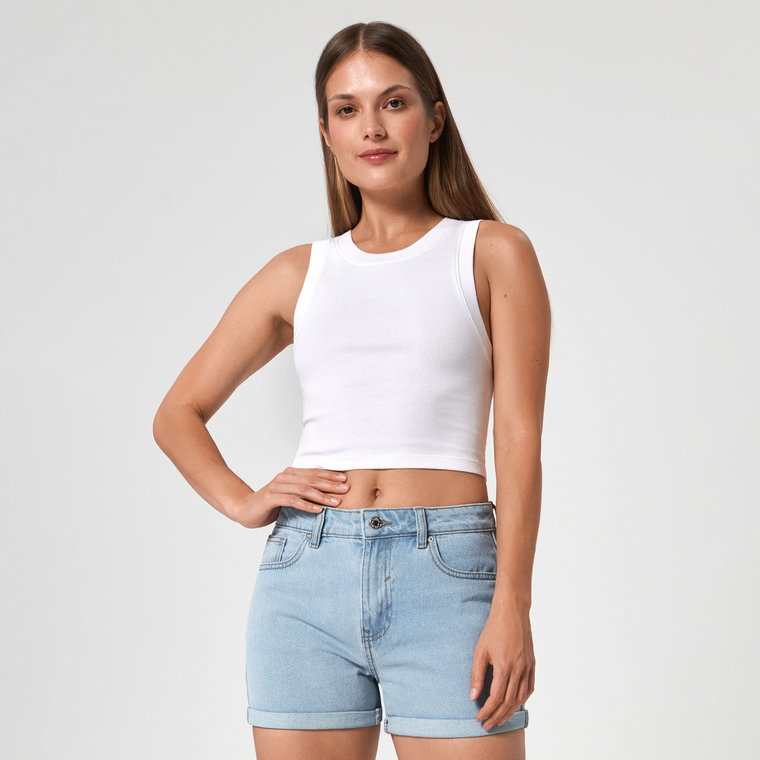 Sinsay - Szorty jeansowe mom high waist - Niebieski